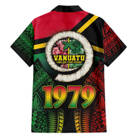 Vanuatu Constitution Day Family Matching Off The Shoulder Long Sleeve Dress and Hawaiian Shirt Polynesian Tattoo and Pig Tusk Since 1979 LT03 - Polynesian Pride