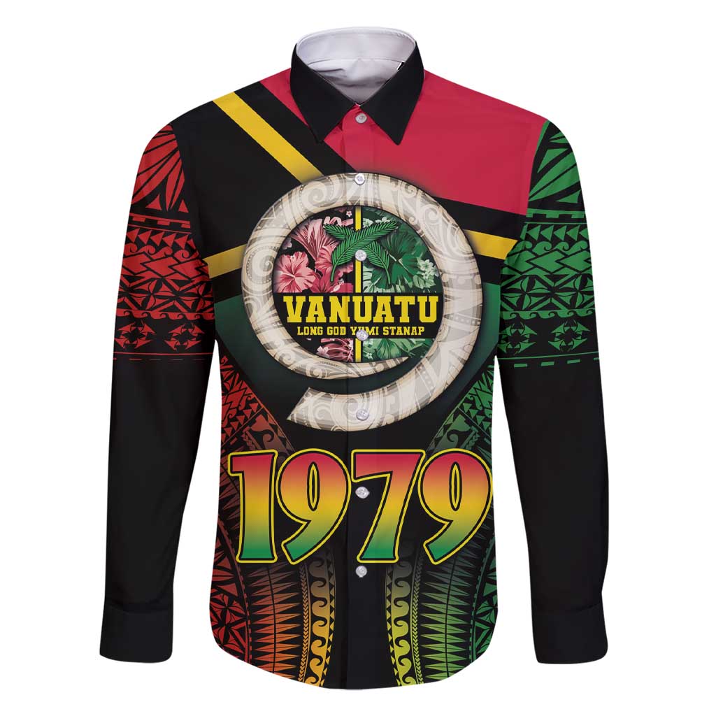 Vanuatu Constitution Day Family Matching Short Sleeve Bodycon Dress and Hawaiian Shirt Polynesian Tattoo and Pig Tusk Since 1979 LT03 Dad's Shirt - Long Sleeve Black - Polynesian Pride