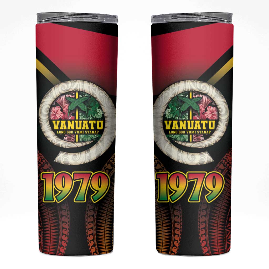 Vanuatu Constitution Day Skinny Tumbler Polynesian Tattoo and Pig Tusk Since 1979 LT03 Black - Polynesian Pride