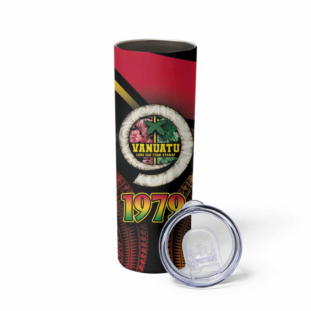 Vanuatu Constitution Day Skinny Tumbler Polynesian Tattoo and Pig Tusk Since 1979 LT03 - Polynesian Pride