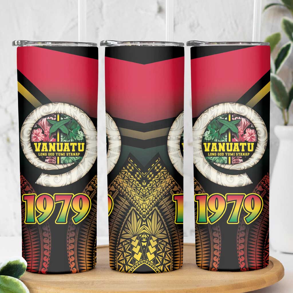 Vanuatu Constitution Day Skinny Tumbler Polynesian Tattoo and Pig Tusk Since 1979 LT03 - Polynesian Pride