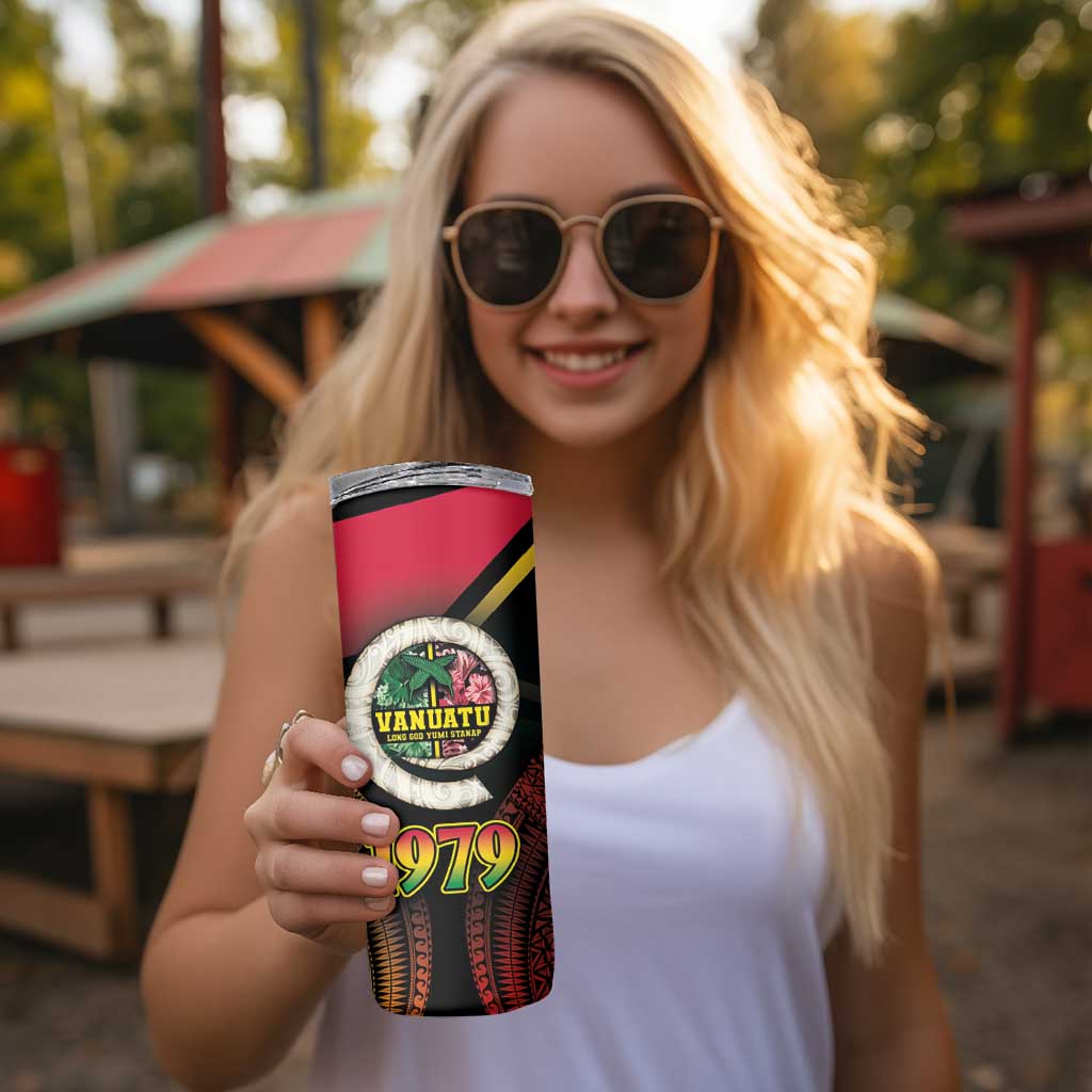 Vanuatu Constitution Day Skinny Tumbler Polynesian Tattoo and Pig Tusk Since 1979 LT03 - Polynesian Pride