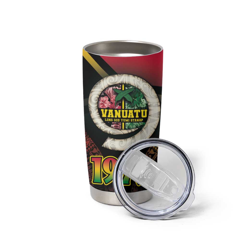Vanuatu Constitution Day Tumbler Cup Polynesian Tattoo and Pig Tusk Since 1979