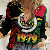 Vanuatu Constitution Day Women Casual Shirt Polynesian Tattoo and Pig Tusk Since 1979 LT03 Female Black - Polynesian Pride