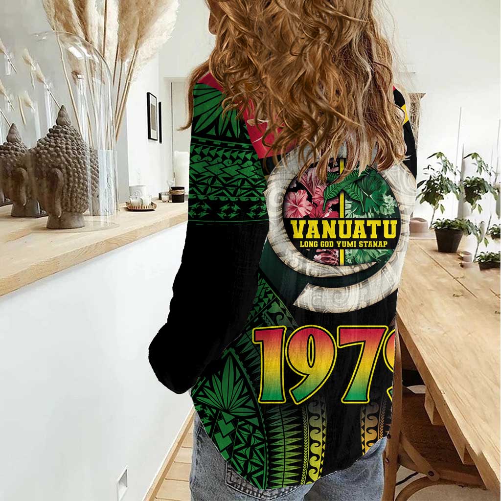 Vanuatu Constitution Day Women Casual Shirt Polynesian Tattoo and Pig Tusk Since 1979 LT03 - Polynesian Pride
