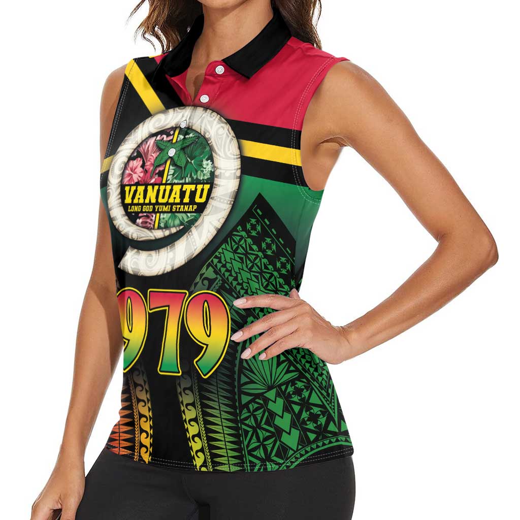Vanuatu Constitution Day Women Sleeveless Polo Shirt Polynesian Tattoo and Pig Tusk Since 1979 LT03 - Polynesian Pride