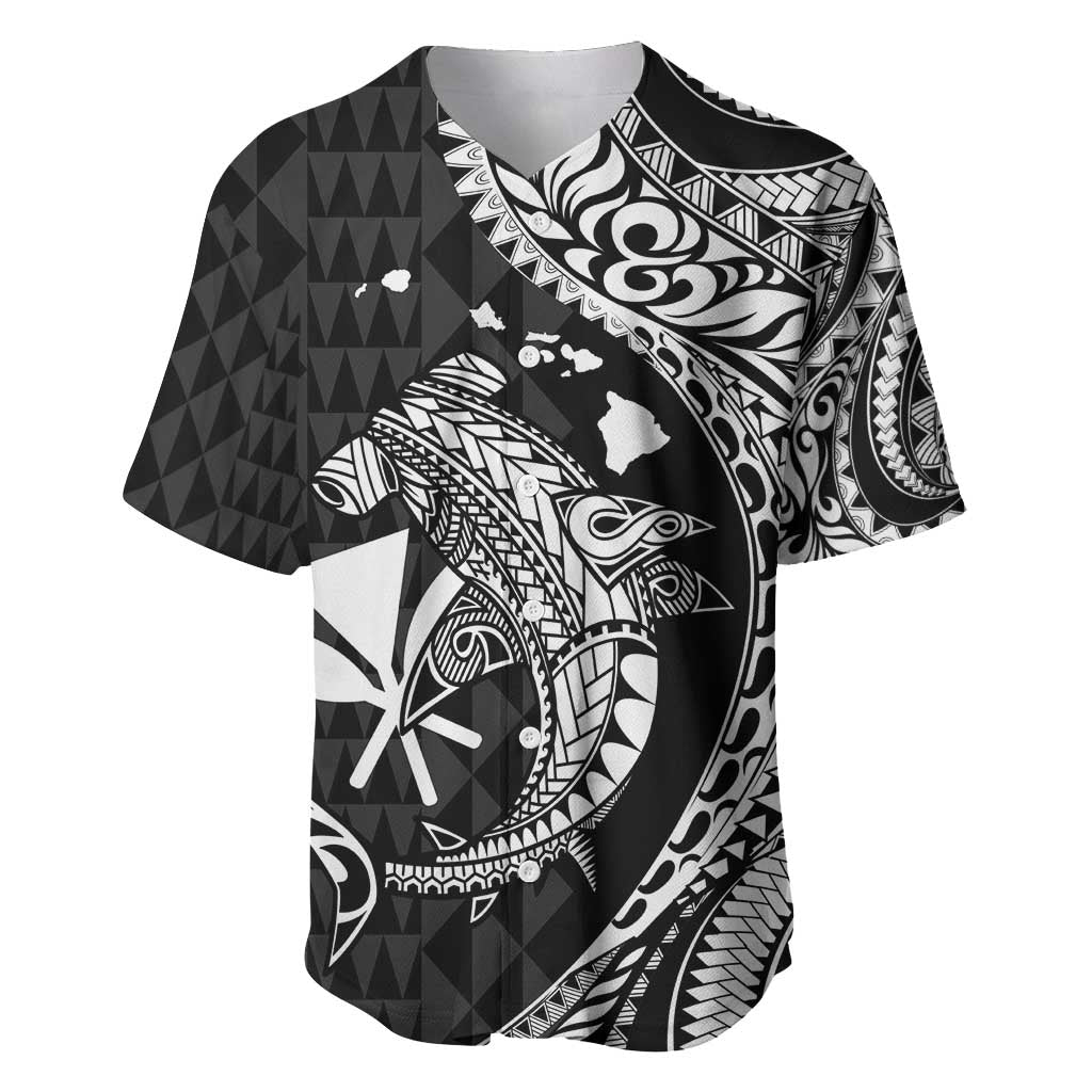 Aloha Hawaii Hammerhead Shark Baseball Jersey Black Kakau and Polynesian Tattoo LT03 Black - Polynesian Pride