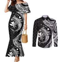 Aloha Hawaii Hammerhead Shark Couples Matching Mermaid Dress and Long Sleeve Button Shirt Black Kakau and Polynesian Tattoo LT03 Black - Polynesian Pride