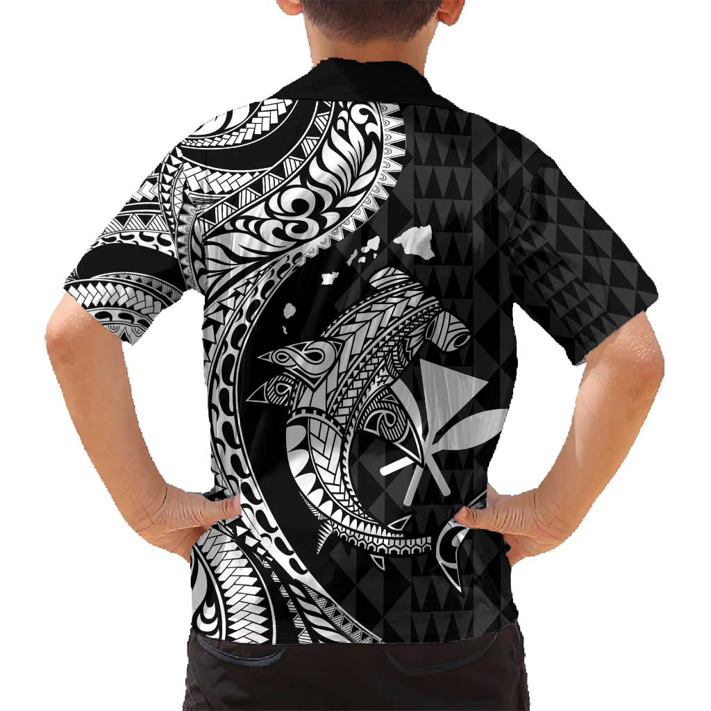 Aloha Hawaii Hammerhead Shark Family Matching Long Sleeve Bodycon Dress and Hawaiian Shirt Black Kakau and Polynesian Tattoo LT03 - Polynesian Pride