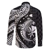 Aloha Hawaii Hammerhead Shark Family Matching Long Sleeve Bodycon Dress and Hawaiian Shirt Black Kakau and Polynesian Tattoo LT03 - Polynesian Pride