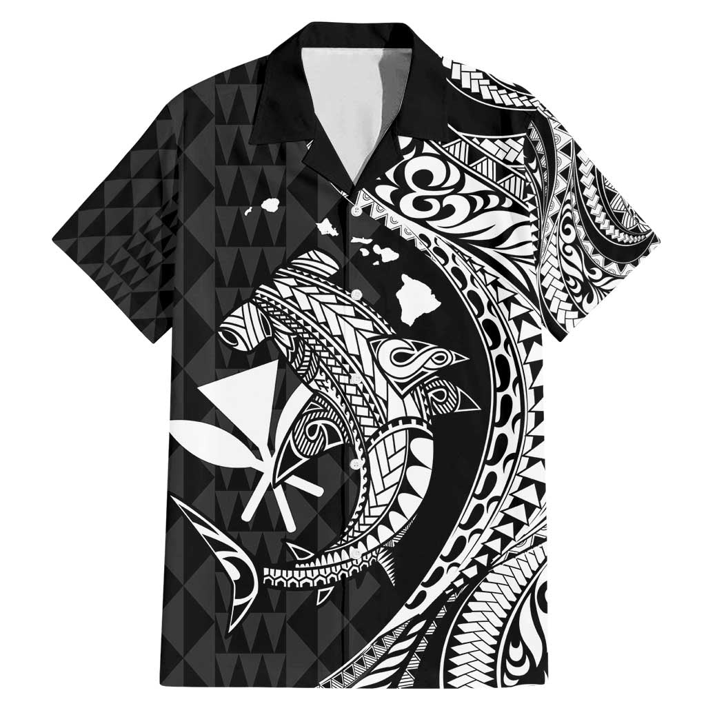 Aloha Hawaii Hammerhead Shark Family Matching Mermaid Dress and Hawaiian Shirt Black Kakau and Polynesian Tattoo LT03 Dad's Shirt - Short Sleeve Black - Polynesian Pride