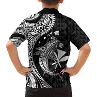 Aloha Hawaii Hammerhead Shark Family Matching Off The Shoulder Long Sleeve Dress and Hawaiian Shirt Black Kakau and Polynesian Tattoo LT03 - Polynesian Pride
