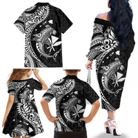 Aloha Hawaii Hammerhead Shark Family Matching Off The Shoulder Long Sleeve Dress and Hawaiian Shirt Black Kakau and Polynesian Tattoo LT03 - Polynesian Pride