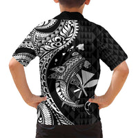 Aloha Hawaii Hammerhead Shark Family Matching Off Shoulder Maxi Dress and Hawaiian Shirt Black Kakau and Polynesian Tattoo LT03 - Polynesian Pride