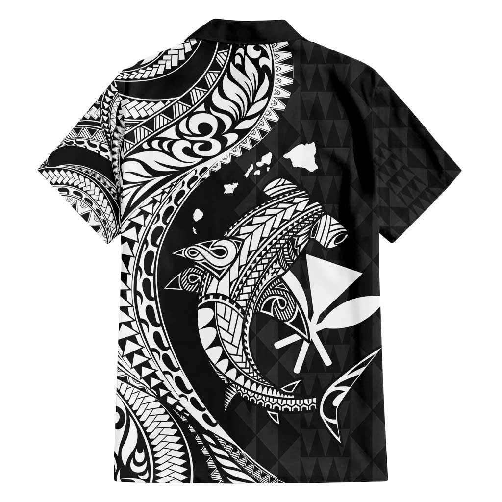 Aloha Hawaii Hammerhead Shark Family Matching Off Shoulder Maxi Dress and Hawaiian Shirt Black Kakau and Polynesian Tattoo LT03 - Polynesian Pride