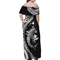 Aloha Hawaii Hammerhead Shark Family Matching Off Shoulder Maxi Dress and Hawaiian Shirt Black Kakau and Polynesian Tattoo LT03 - Polynesian Pride