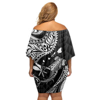 Aloha Hawaii Hammerhead Shark Family Matching Off Shoulder Short Dress and Hawaiian Shirt Black Kakau and Polynesian Tattoo LT03 - Polynesian Pride