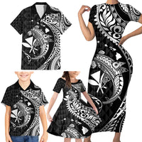Aloha Hawaii Hammerhead Shark Family Matching Short Sleeve Bodycon Dress and Hawaiian Shirt Black Kakau and Polynesian Tattoo LT03 - Polynesian Pride