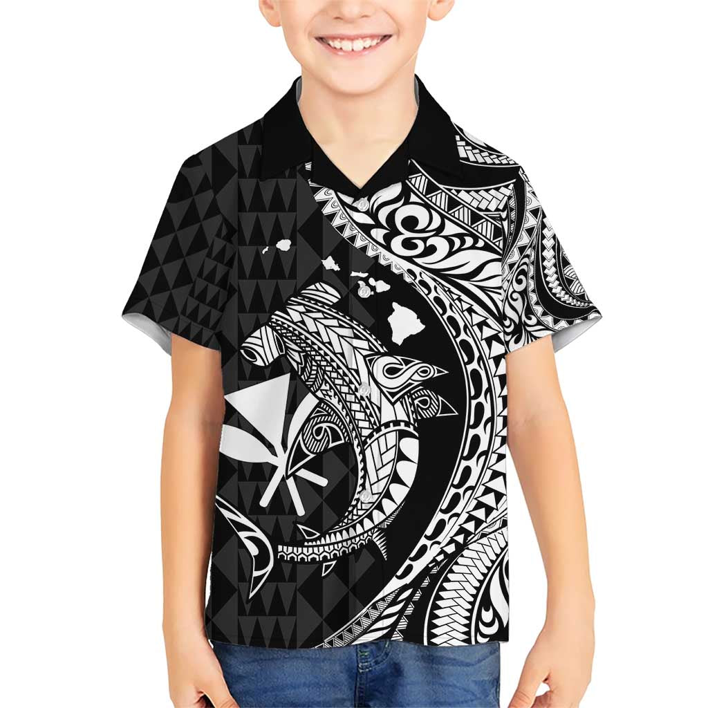 Aloha Hawaii Hammerhead Shark Family Matching Short Sleeve Bodycon Dress and Hawaiian Shirt Black Kakau and Polynesian Tattoo LT03 Son's Shirt Black - Polynesian Pride