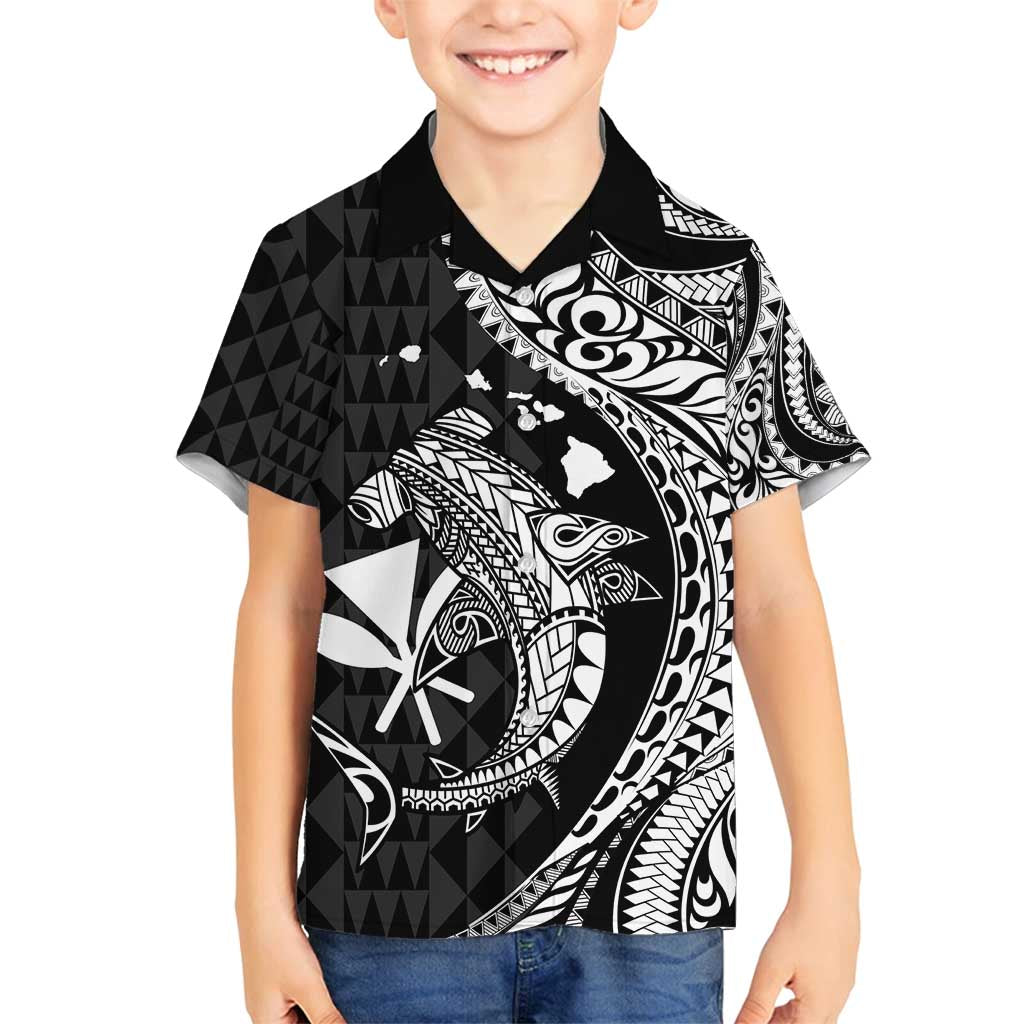 Aloha Hawaii Hammerhead Shark Family Matching Summer Maxi Dress and Hawaiian Shirt Black Kakau and Polynesian Tattoo LT03 Son's Shirt Black - Polynesian Pride