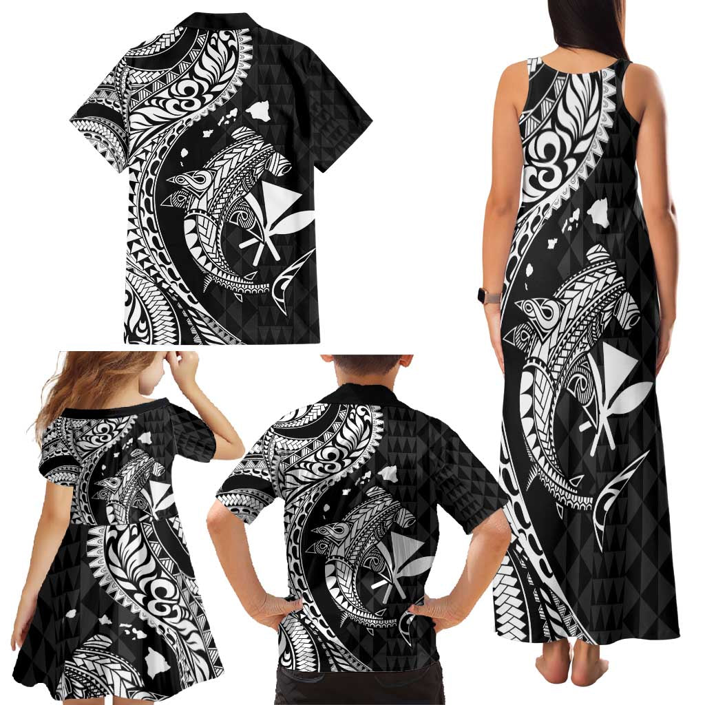 Aloha Hawaii Hammerhead Shark Family Matching Tank Maxi Dress and Hawaiian Shirt Black Kakau and Polynesian Tattoo LT03 - Polynesian Pride