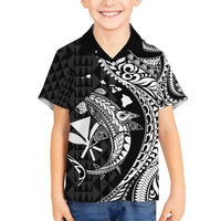 Aloha Hawaii Hammerhead Shark Family Matching Tank Maxi Dress and Hawaiian Shirt Black Kakau and Polynesian Tattoo LT03 Son's Shirt Black - Polynesian Pride