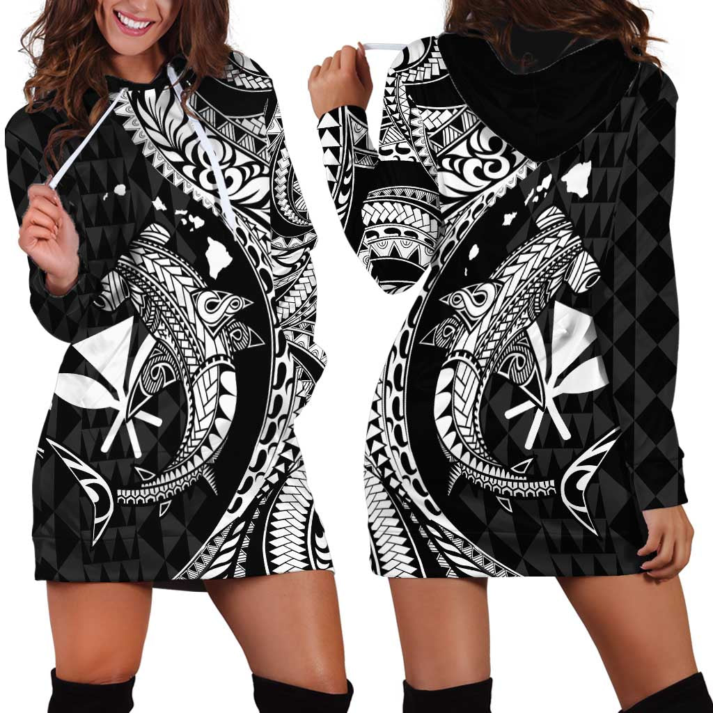 Aloha Hawaii Hammerhead Shark Hoodie Dress Black Kakau and Polynesian Tattoo LT03 - Polynesian Pride