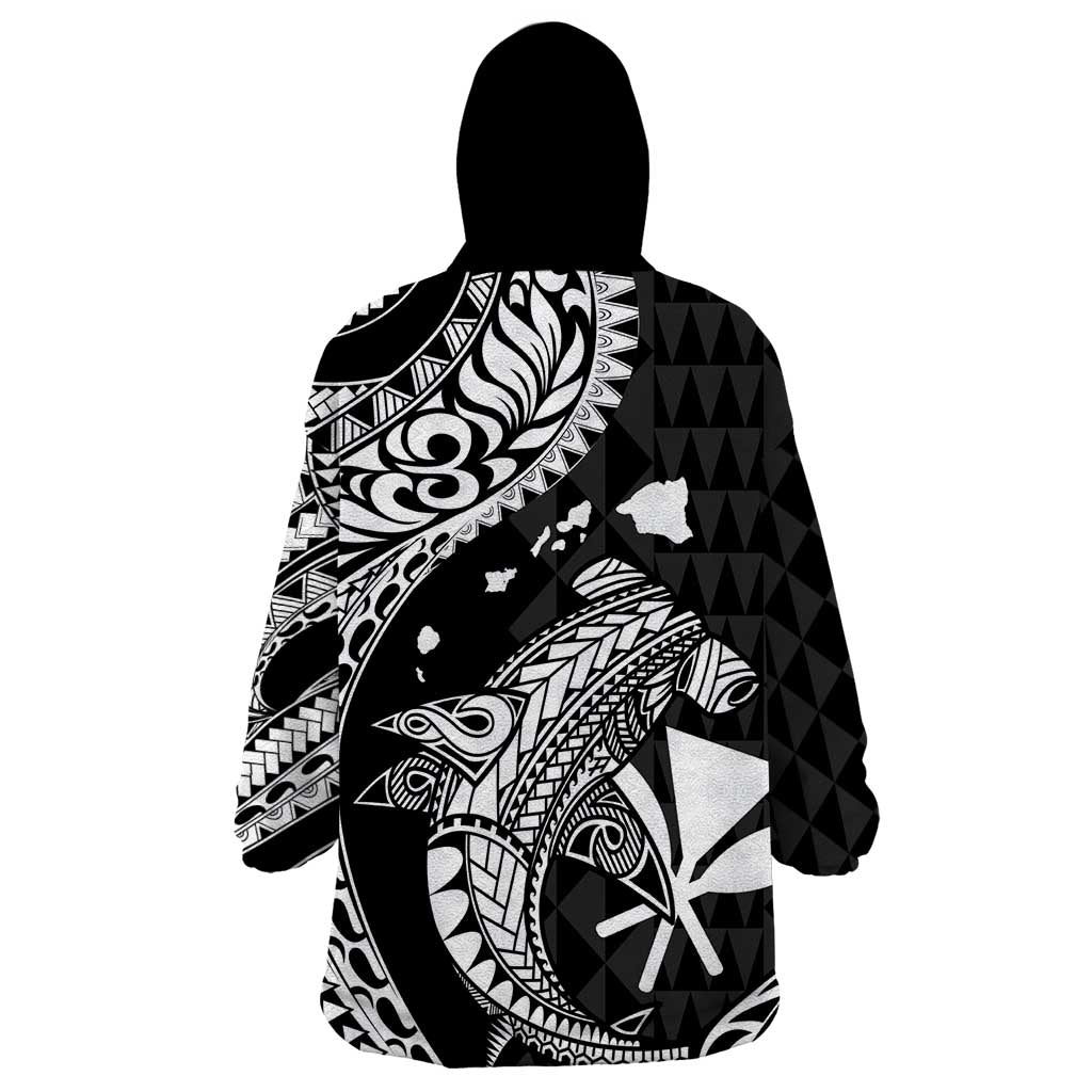 Aloha Hawaii Hammerhead Shark Wearable Blanket Hoodie Black Kakau and Polynesian Tattoo LT03 - Polynesian Pride