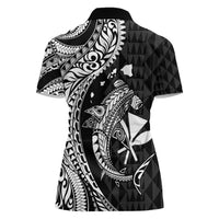 Aloha Hawaii Hammerhead Shark Women Polo Shirt Black Kakau and Polynesian Tattoo LT03