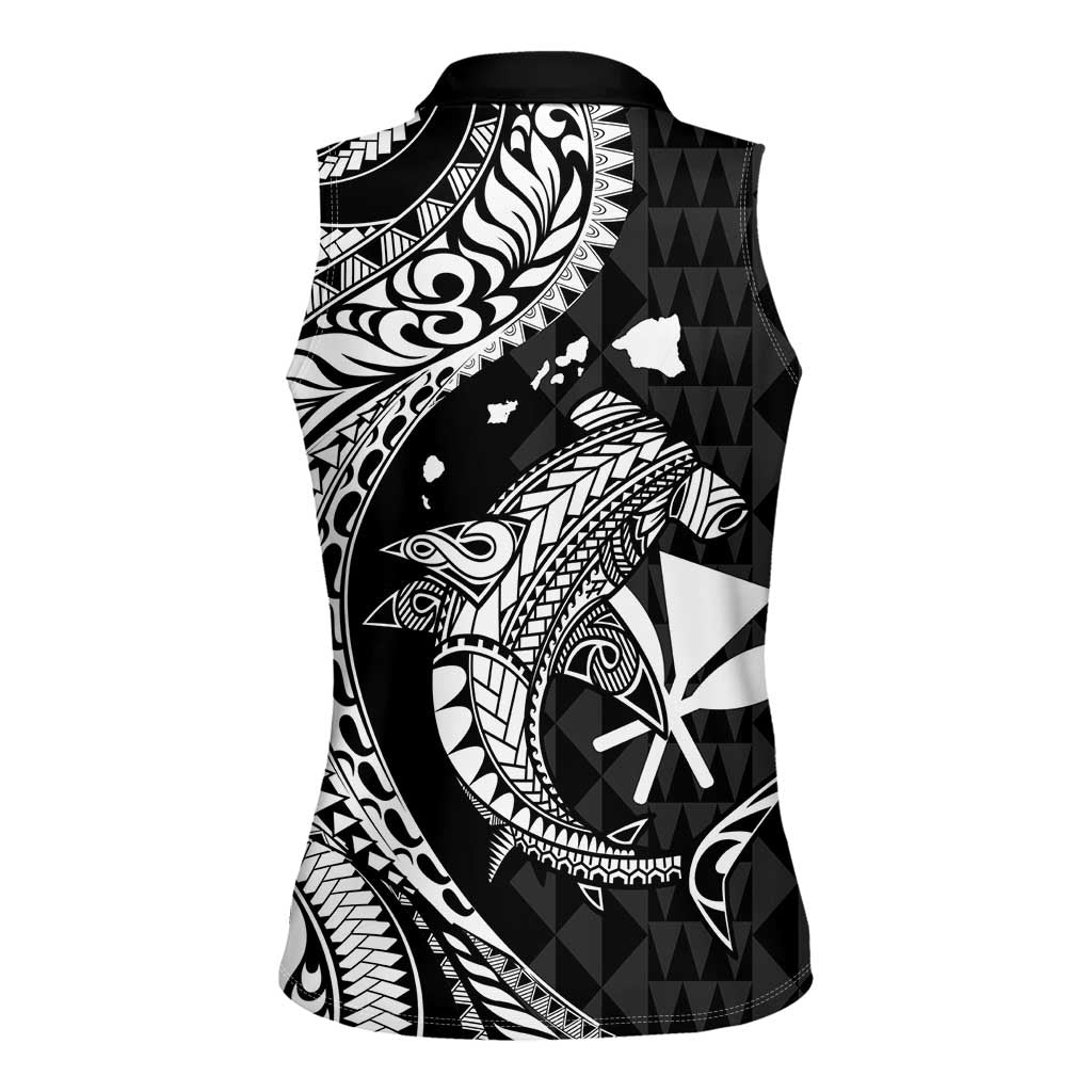 Aloha Hawaii Hammerhead Shark Women Sleeveless Polo Shirt Black Kakau and Polynesian Tattoo LT03 - Polynesian Pride