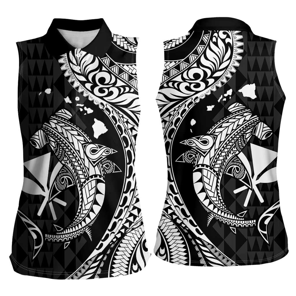 Aloha Hawaii Hammerhead Shark Women Sleeveless Polo Shirt Black Kakau and Polynesian Tattoo LT03 - Polynesian Pride