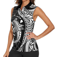 Aloha Hawaii Hammerhead Shark Women Sleeveless Polo Shirt Black Kakau and Polynesian Tattoo LT03 - Polynesian Pride