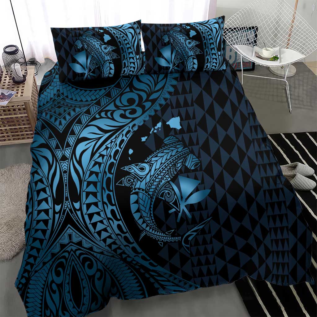 Aloha Hawaii Hammerhead Shark Bedding Set Blue Kakau and Polynesian Tattoo LT03