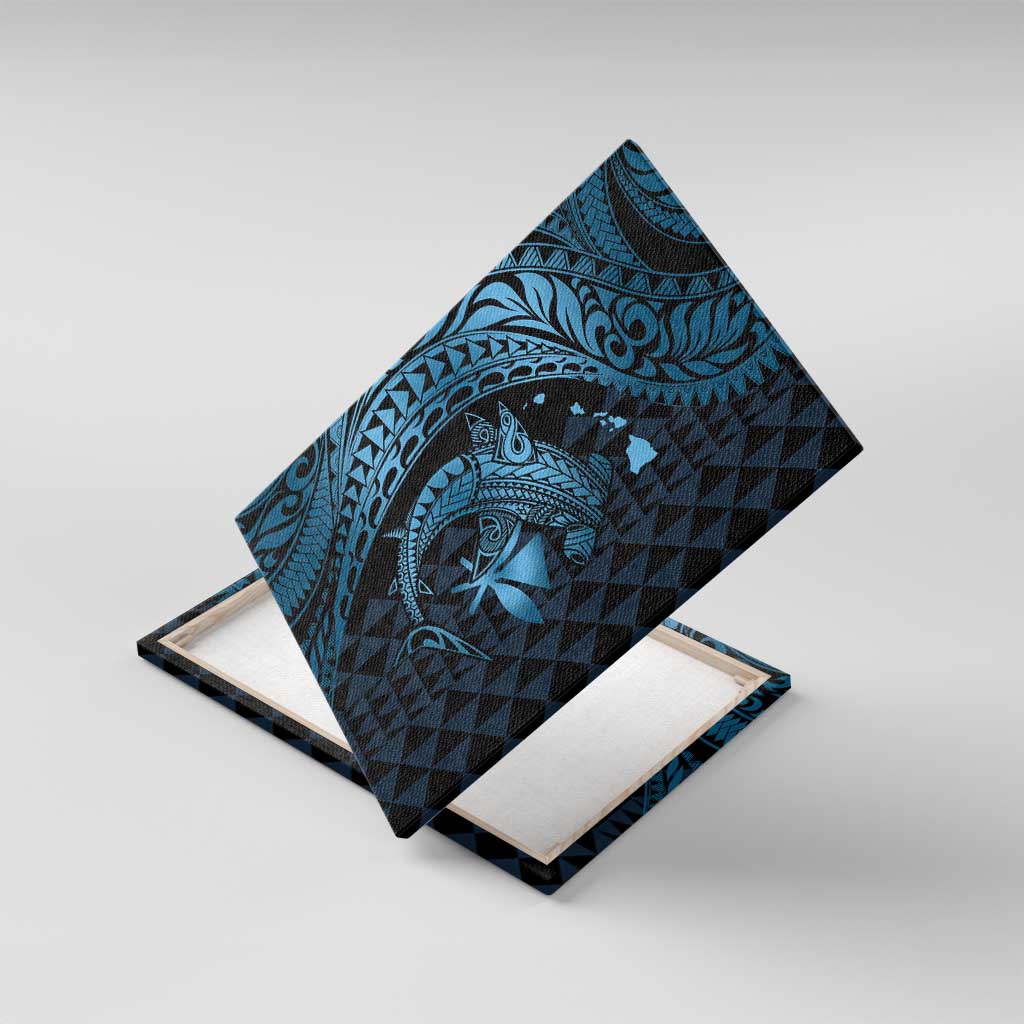 Aloha Hawaii Hammerhead Shark Canvas Wall Art Blue Kakau and Polynesian Tattoo LT03