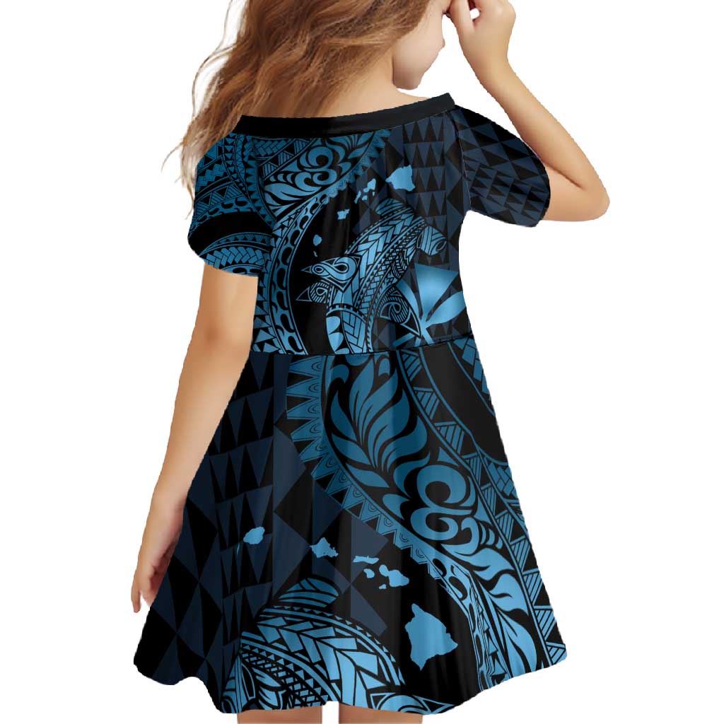 Aloha Hawaii Hammerhead Shark Family Matching Short Sleeve Bodycon Dress and Hawaiian Shirt Blue Kakau and Polynesian Tattoo LT03 - Polynesian Pride