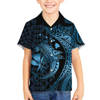 Aloha Hawaii Hammerhead Shark Family Matching Short Sleeve Bodycon Dress and Hawaiian Shirt Blue Kakau and Polynesian Tattoo LT03 Son's Shirt Blue - Polynesian Pride