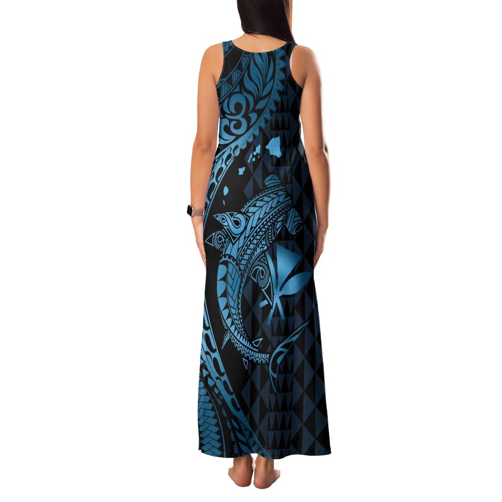 Aloha Hawaii Hammerhead Shark Family Matching Tank Maxi Dress and Hawaiian Shirt Blue Kakau and Polynesian Tattoo LT03 - Polynesian Pride