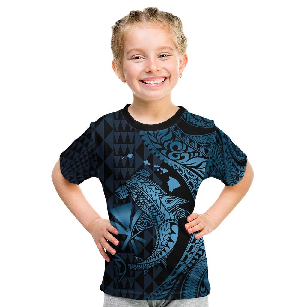Aloha Hawaii Hammerhead Shark Kid T Shirt Blue Kakau and Polynesian Tattoo LT03 Blue - Polynesian Pride