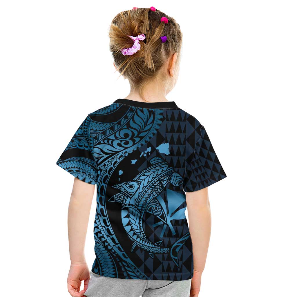 Aloha Hawaii Hammerhead Shark Kid T Shirt Blue Kakau and Polynesian Tattoo LT03 - Polynesian Pride