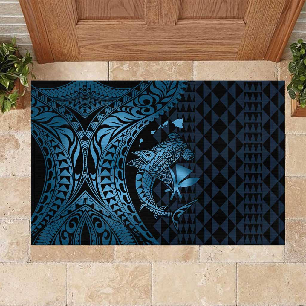 Aloha Hawaii Hammerhead Shark Rubber Doormat Blue Kakau and Polynesian Tattoo LT03 Blue - Polynesian Pride