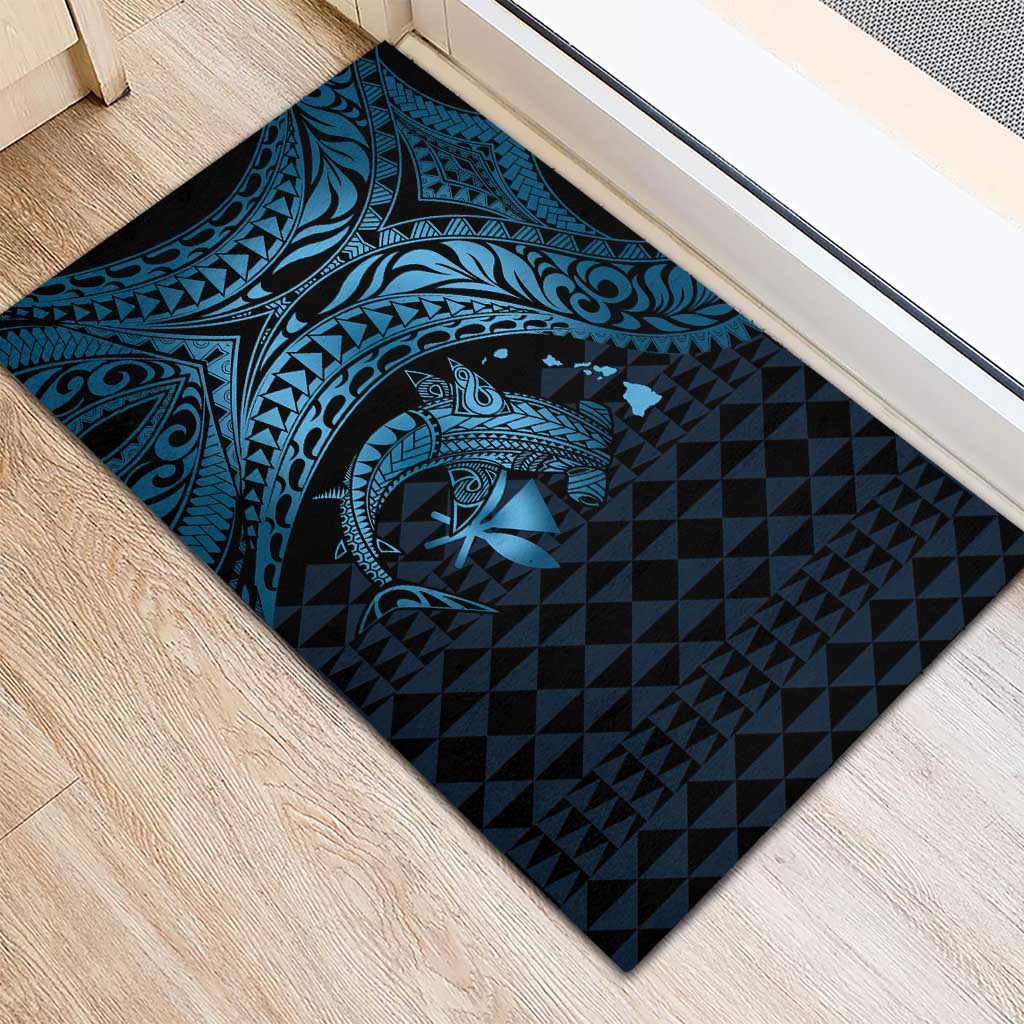 Aloha Hawaii Hammerhead Shark Rubber Doormat Blue Kakau and Polynesian Tattoo LT03 - Polynesian Pride