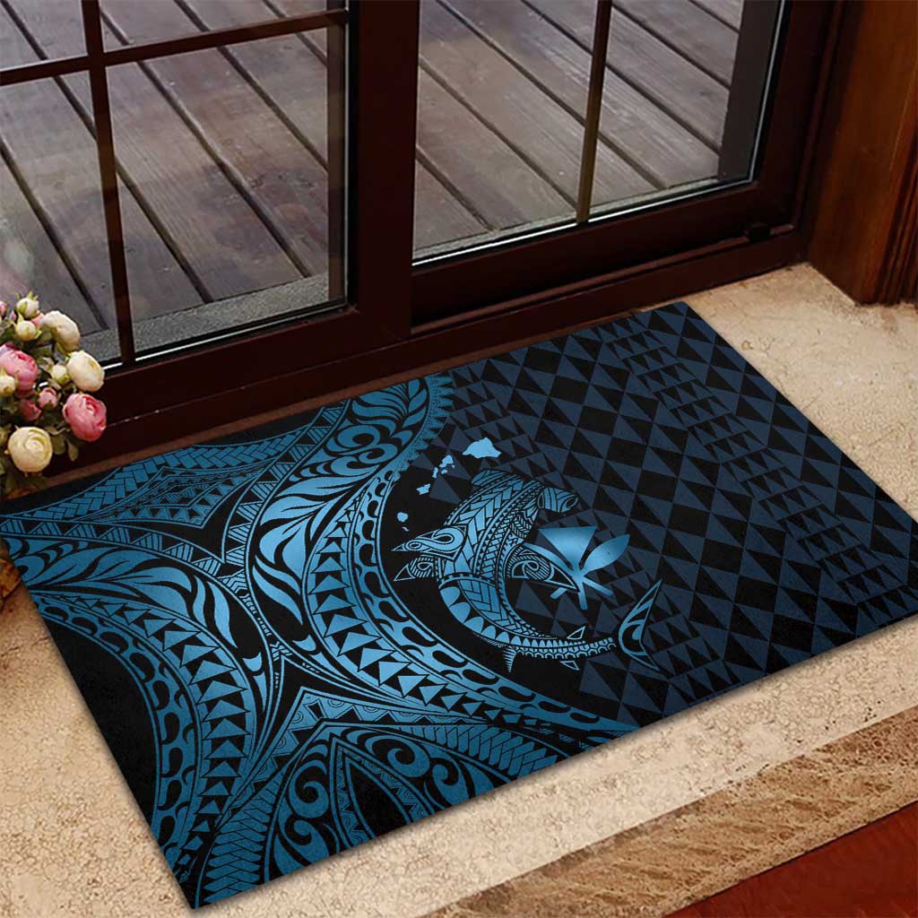 Aloha Hawaii Hammerhead Shark Rubber Doormat Blue Kakau and Polynesian Tattoo LT03 - Polynesian Pride