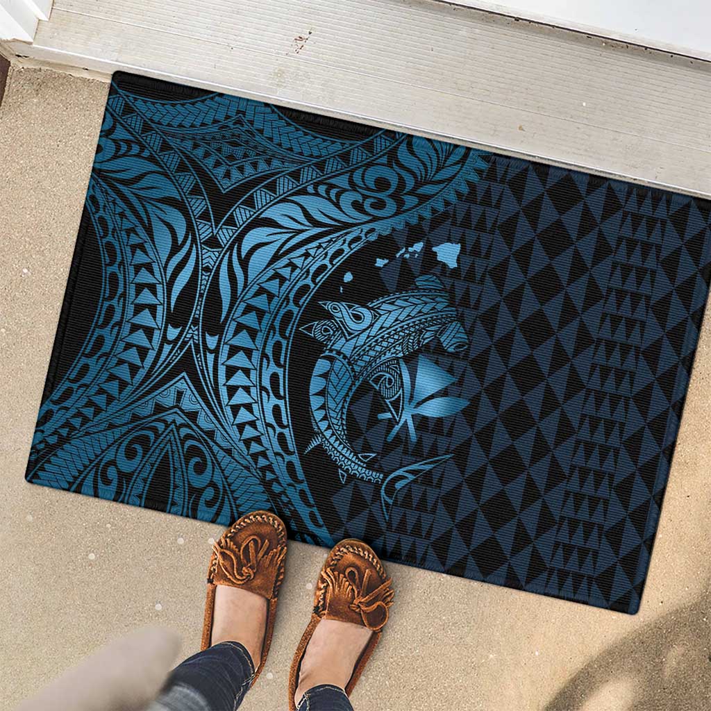 Aloha Hawaii Hammerhead Shark Rubber Doormat Blue Kakau and Polynesian Tattoo LT03 - Polynesian Pride