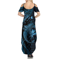 Aloha Hawaii Hammerhead Shark Summer Maxi Dress Blue Kakau and Polynesian Tattoo LT03 - Polynesian Pride