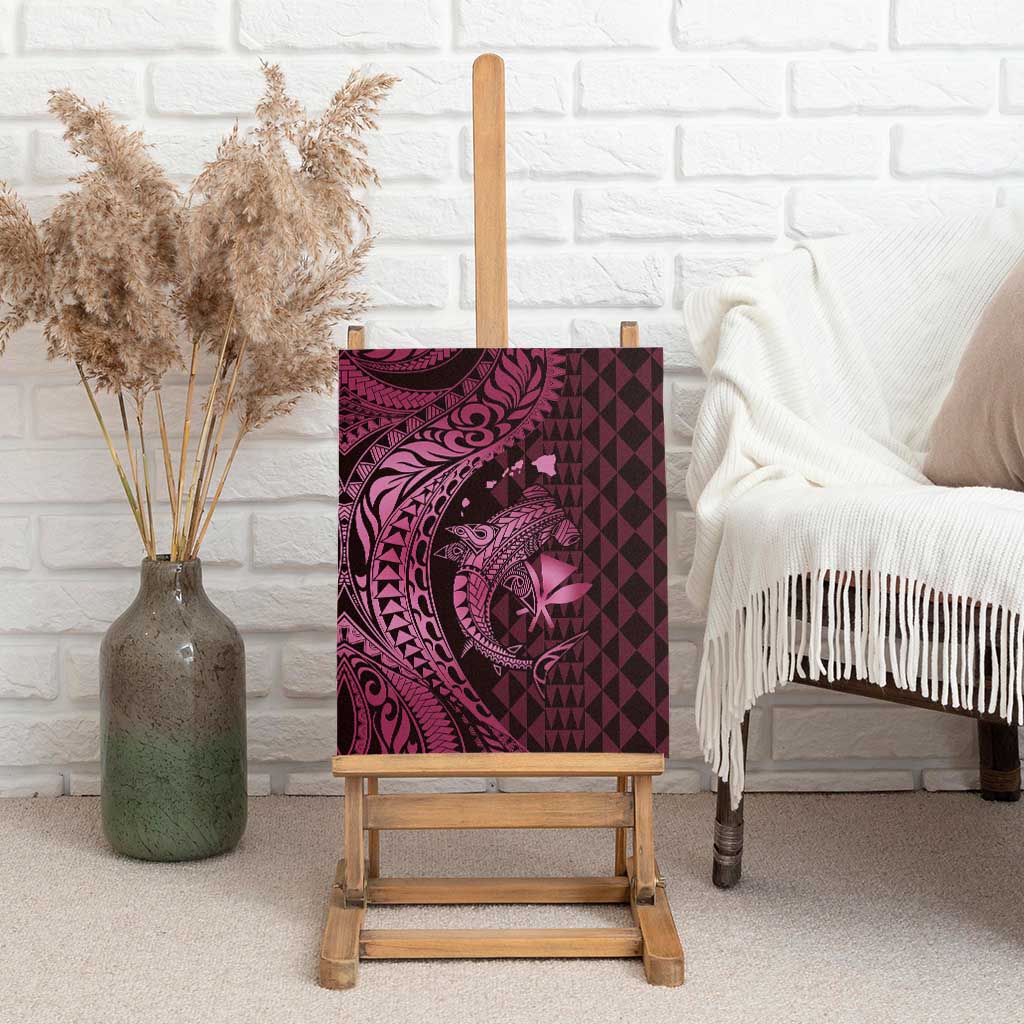 Aloha Hawaii Hammerhead Shark Canvas Wall Art Pink Kakau and Polynesian Tattoo LT03