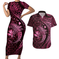 Aloha Hawaii Hammerhead Shark Couples Matching Short Sleeve Bodycon Dress and Hawaiian Shirt Pink Kakau and Polynesian Tattoo LT03 Pink - Polynesian Pride