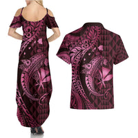 Aloha Hawaii Hammerhead Shark Couples Matching Summer Maxi Dress and Hawaiian Shirt Pink Kakau and Polynesian Tattoo LT03 - Polynesian Pride