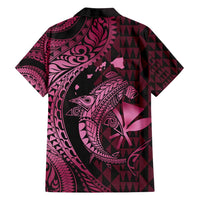 Aloha Hawaii Hammerhead Shark Family Matching Long Sleeve Bodycon Dress and Hawaiian Shirt Pink Kakau and Polynesian Tattoo LT03 - Polynesian Pride