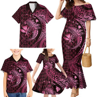 Aloha Hawaii Hammerhead Shark Family Matching Mermaid Dress and Hawaiian Shirt Pink Kakau and Polynesian Tattoo LT03 - Polynesian Pride