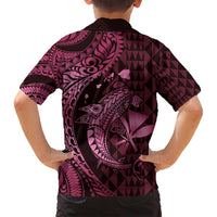Aloha Hawaii Hammerhead Shark Family Matching Off Shoulder Maxi Dress and Hawaiian Shirt Pink Kakau and Polynesian Tattoo LT03 - Polynesian Pride